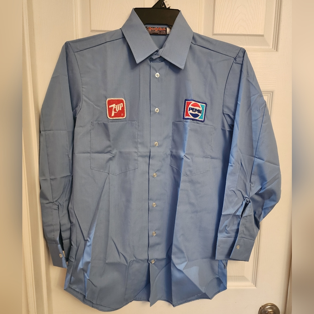 Vintage Retro Pepsi/7up Blue Men's M  Advertisement‎ Button Up Shirt.